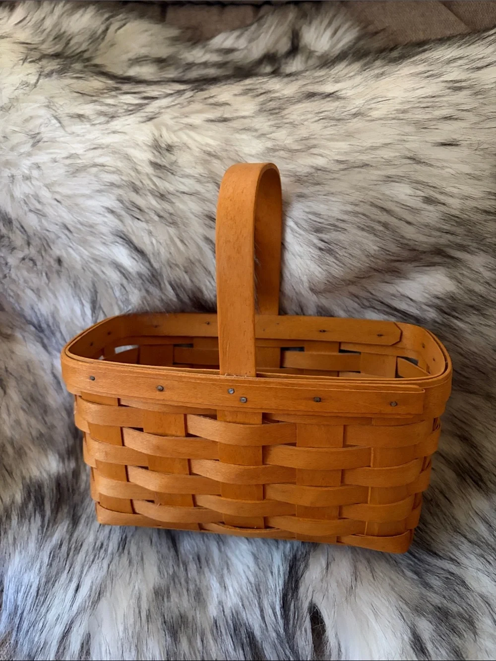 Longaberger Orange Handwoven Picnic Basket with Single Top Handle